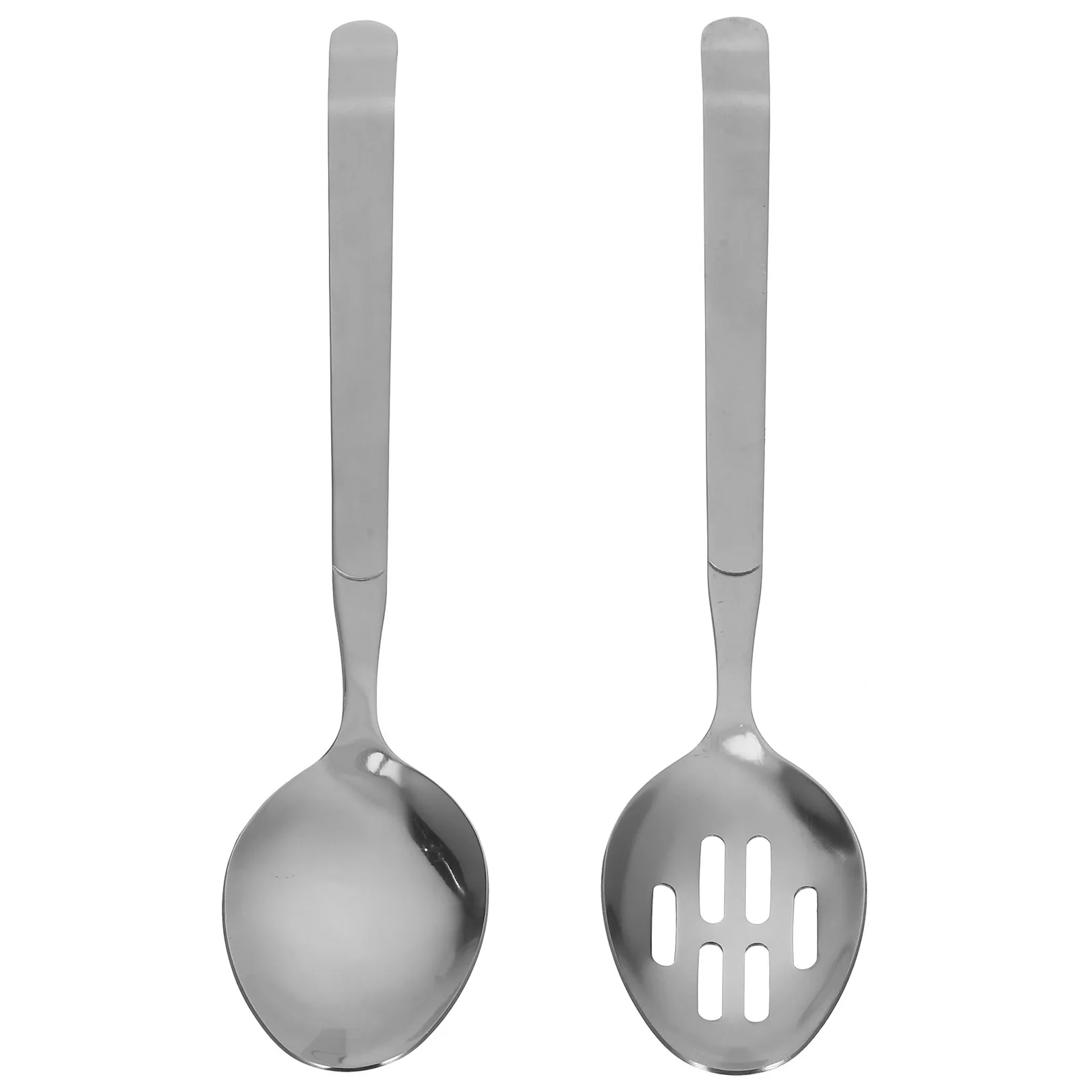 2Pcs 스테인레스 스틸 서빙 스푼 슬롯형 인체공학적 뷔페 주방 용품 가정용 재사용 가능한 식기류 뷔페 서빙 스푼