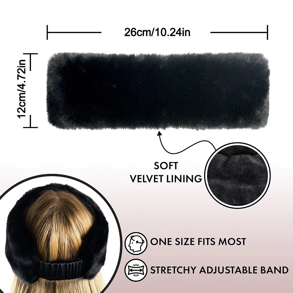 Fashion Wide Design Fluffy Headband Solid Color Elastic Hairbands Soft Imitation Fur Ear Warmer Headbands Daily Wear