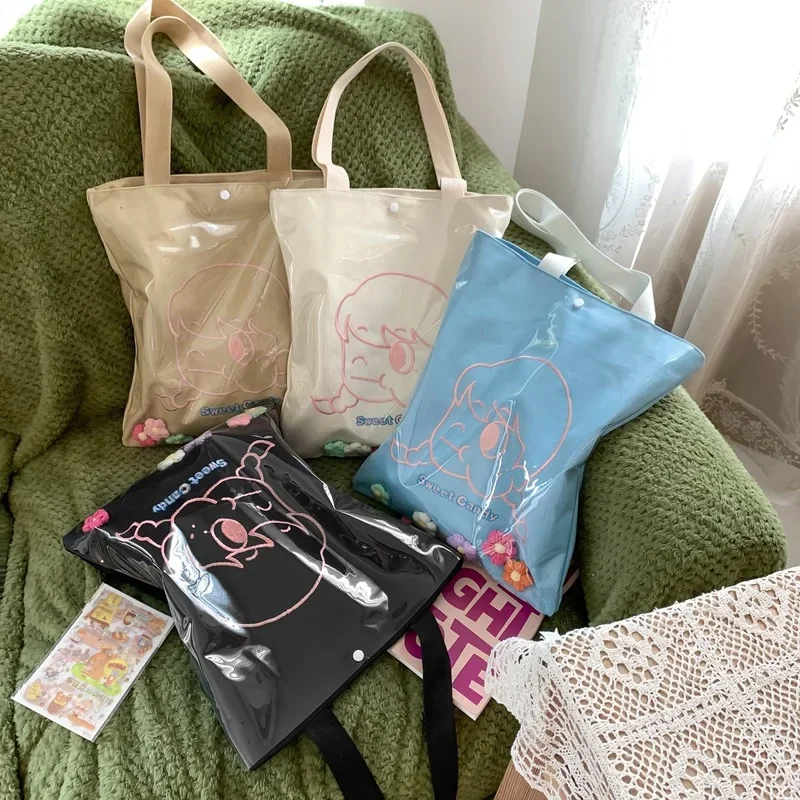 

Новая прозрачная Желейная сумка, большая Холщовая Сумка, милая Женская литературная Сумка-тоут, практичная Повседневная сумка через плечо для макияжа