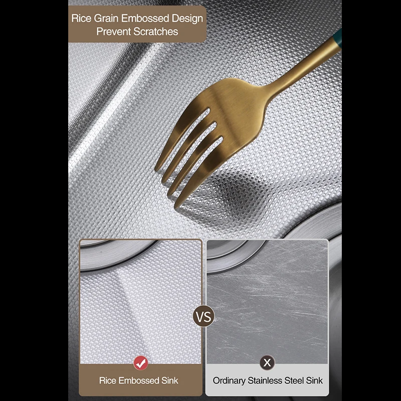SUS 304 Stainless Steel Hidden Island Sink Rice Grain Embossing Prevent Scratches Handmade Single Cup Rinser kitchen Sinks
