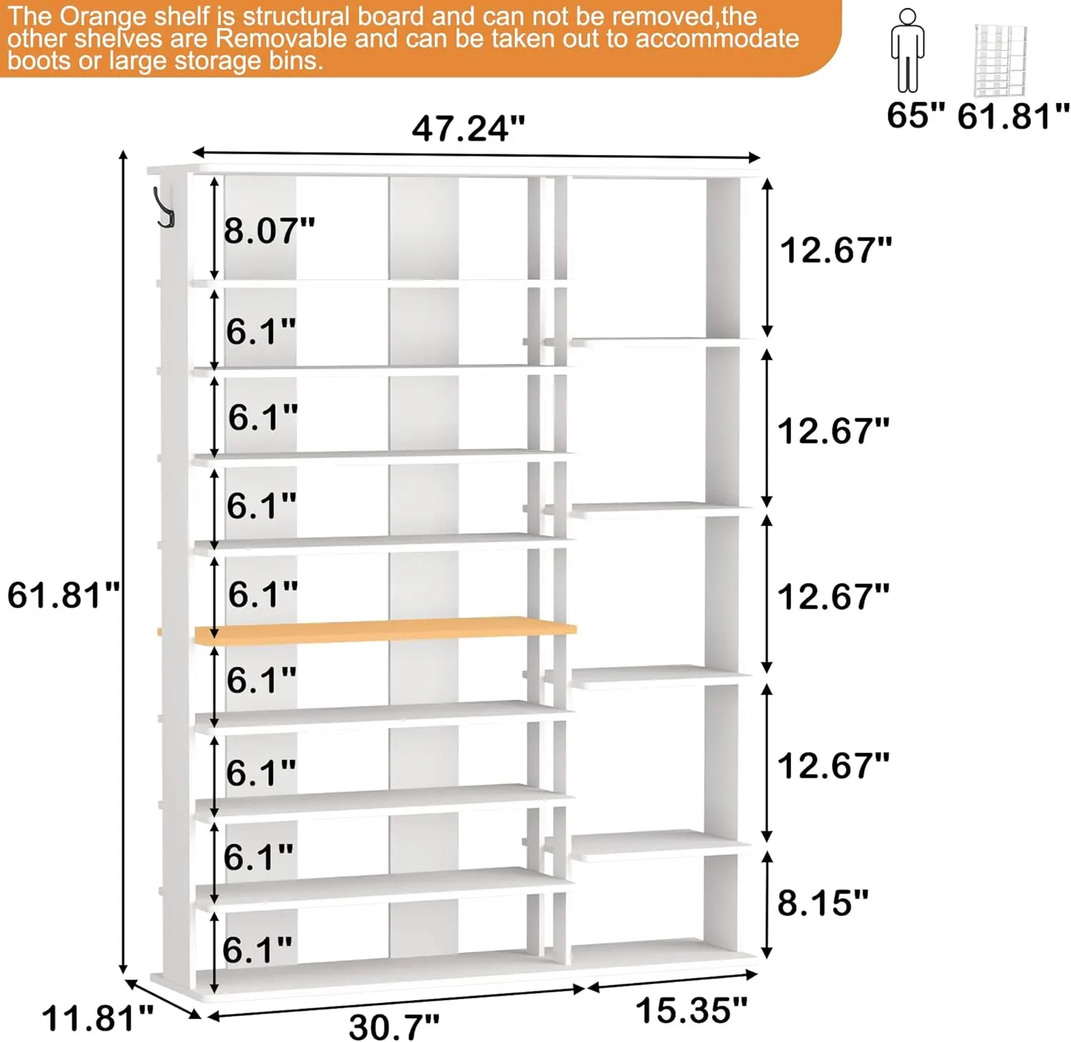 10 Tiers Shoe Rack, 50 Pairs Large  Shelf, 61.8" Tall  Tower, Freestanding Rack Organizer with Open Shelves