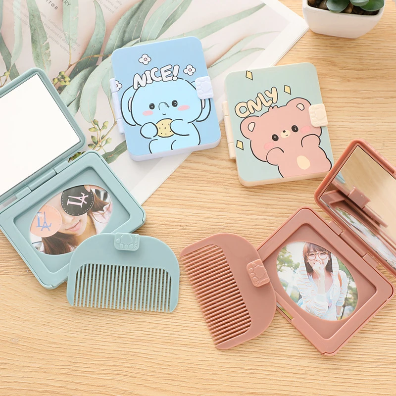 Cartoon Mirror Kawaii Accessories Portable Folding Touch Up Mirror Comb Set Cartoon Fashion Girl Gift
