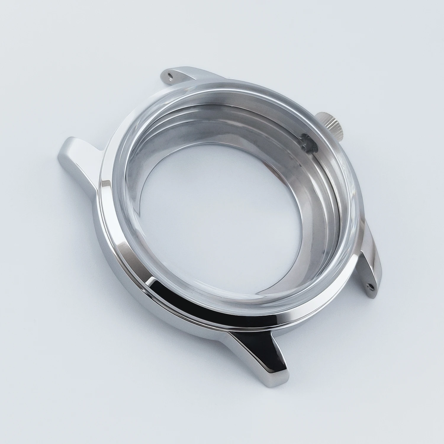 Elegant 40mm Silver Cocktail Watch Case with Arch Glass & Transparent Back Cover