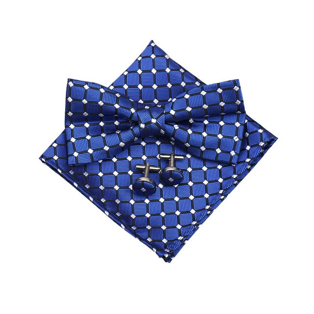 Bow Tie Paisley 3pc Set Men Bow Tie Pocket square Cufflinks Wedding Bowknot Accessories Butterfly Neckwear Adjustable Adult Tie 2