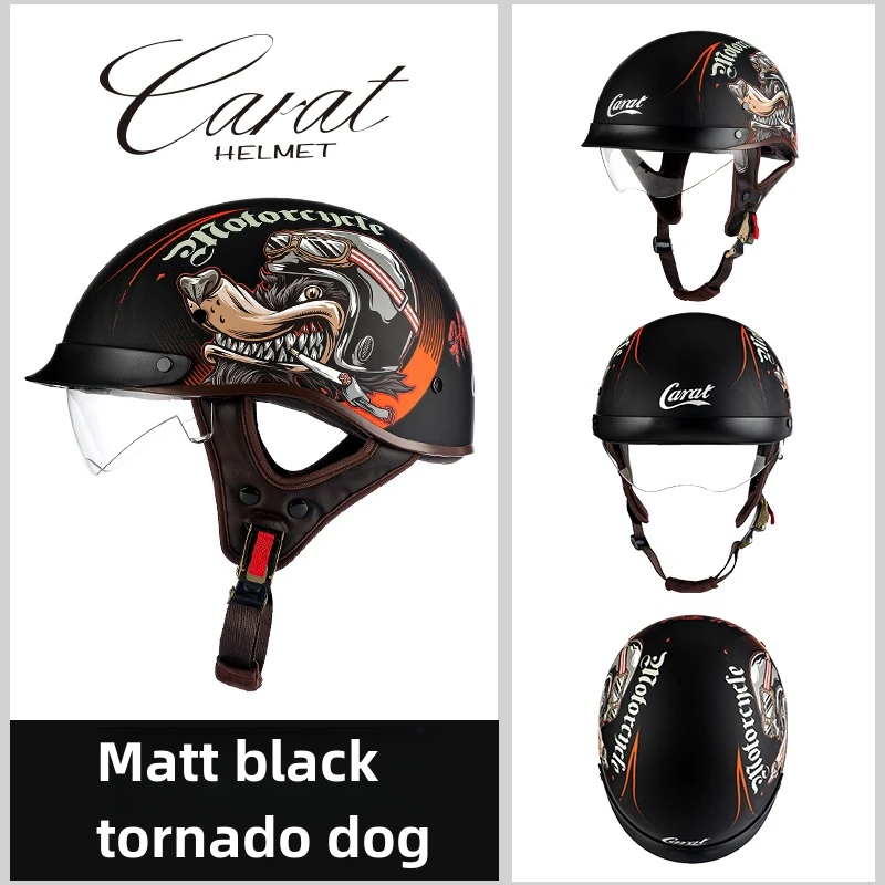 thumbnail image 1 of Casco de motocicleta de medio casco Carat retro de alta calidad, multiusos, diseño clásico, elegante, seguro, cómodo, calcomanías originales, 1 of 5