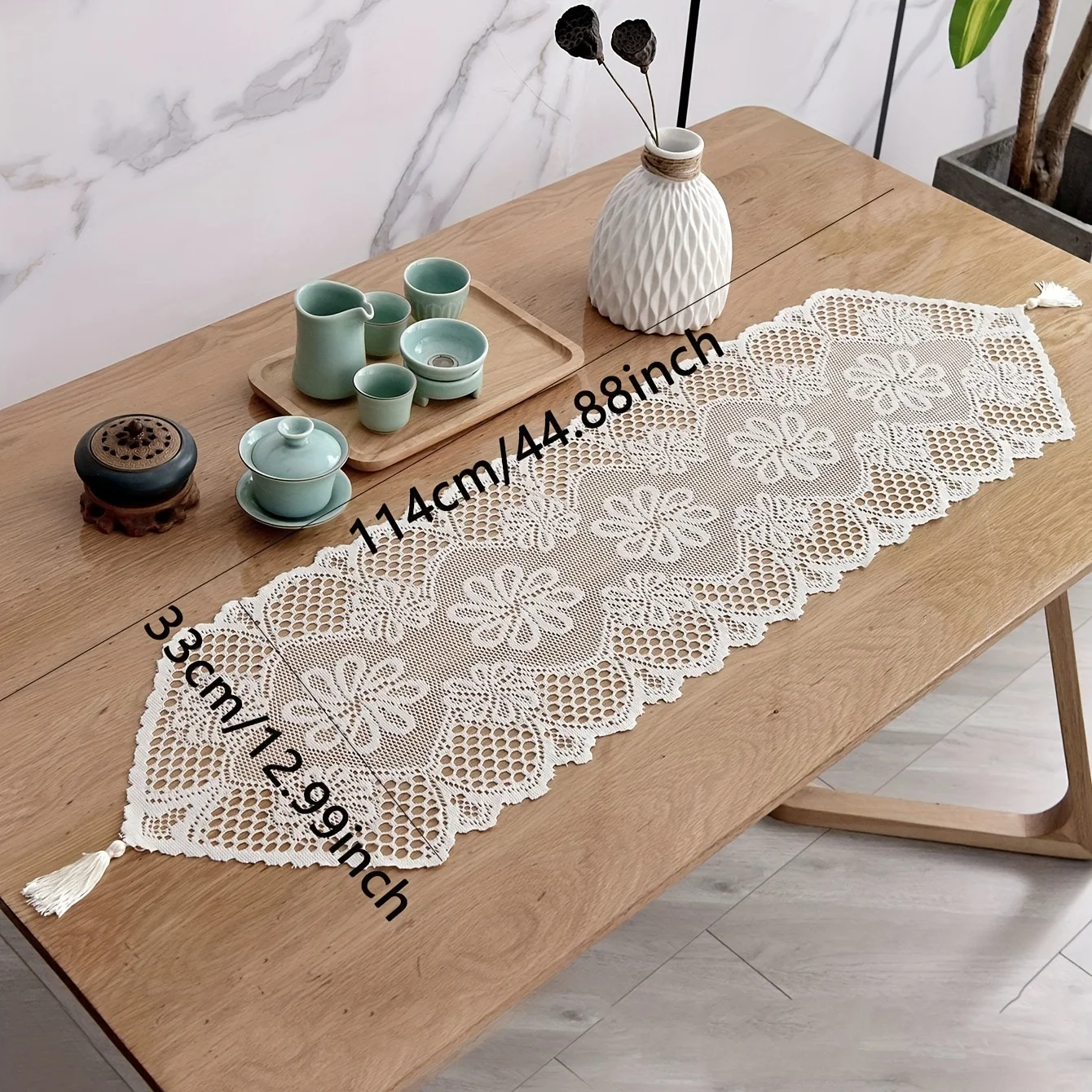 1pc/3pcs/5pcs-Polyester Table Runners, European Hollow Lace Table Cloth, Simple Style Solid Color Table Cover, Home Decoration