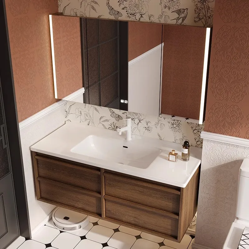 Y Middle ancient style walnut ceramic integrated basin, bathroom cabinet, bathroom skeleton line, washbasin, washbasin