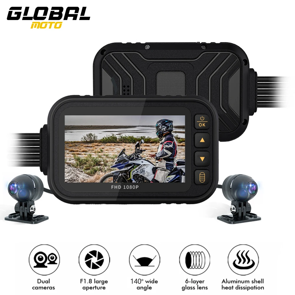 Waterproof Motorcycle Camera DVR Motorcycle Dashcam 3 Inch Front Rear