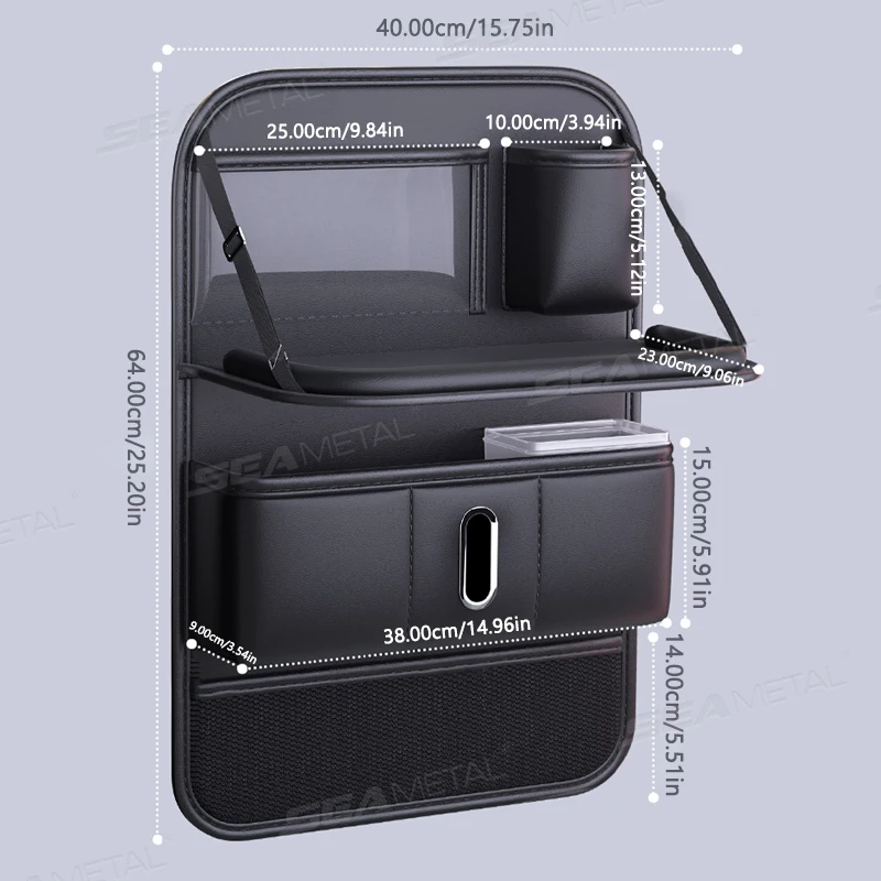 Black Pu Car Seat Back Organizer Storage Bag