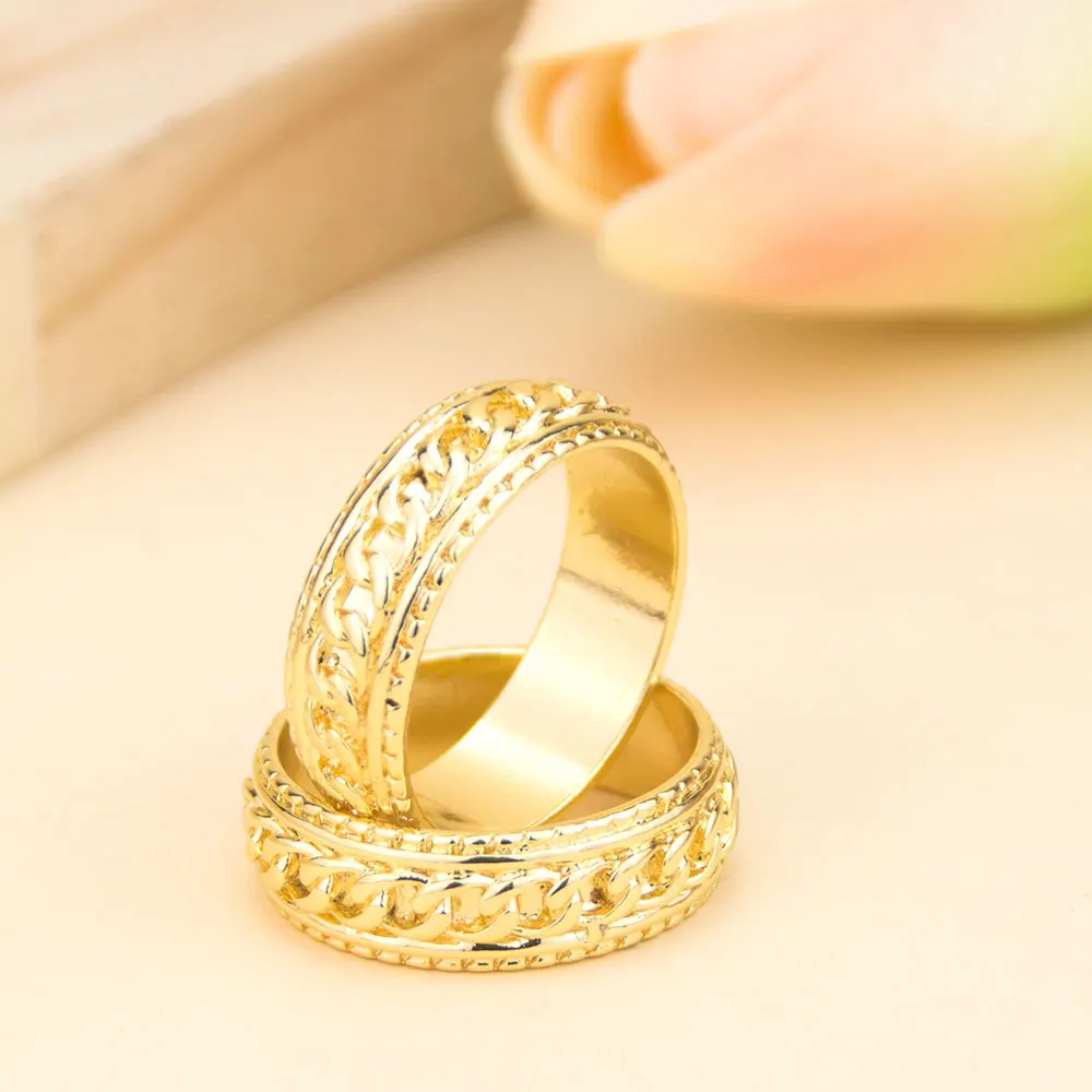 Sunspicems Gold Color Men's Finger Ring Punk Iron Chain Ring Street Boy Motorcycle Hero Jewelry