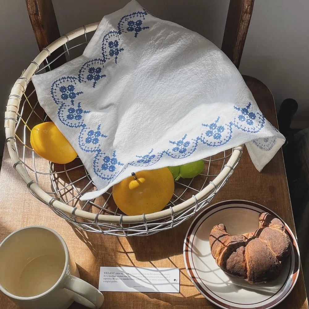 Pure Cotton Retro Embroidery Meal Mat 29*37cm Exquisite Desktop Mat Square Simple Cover Cloth Background Props