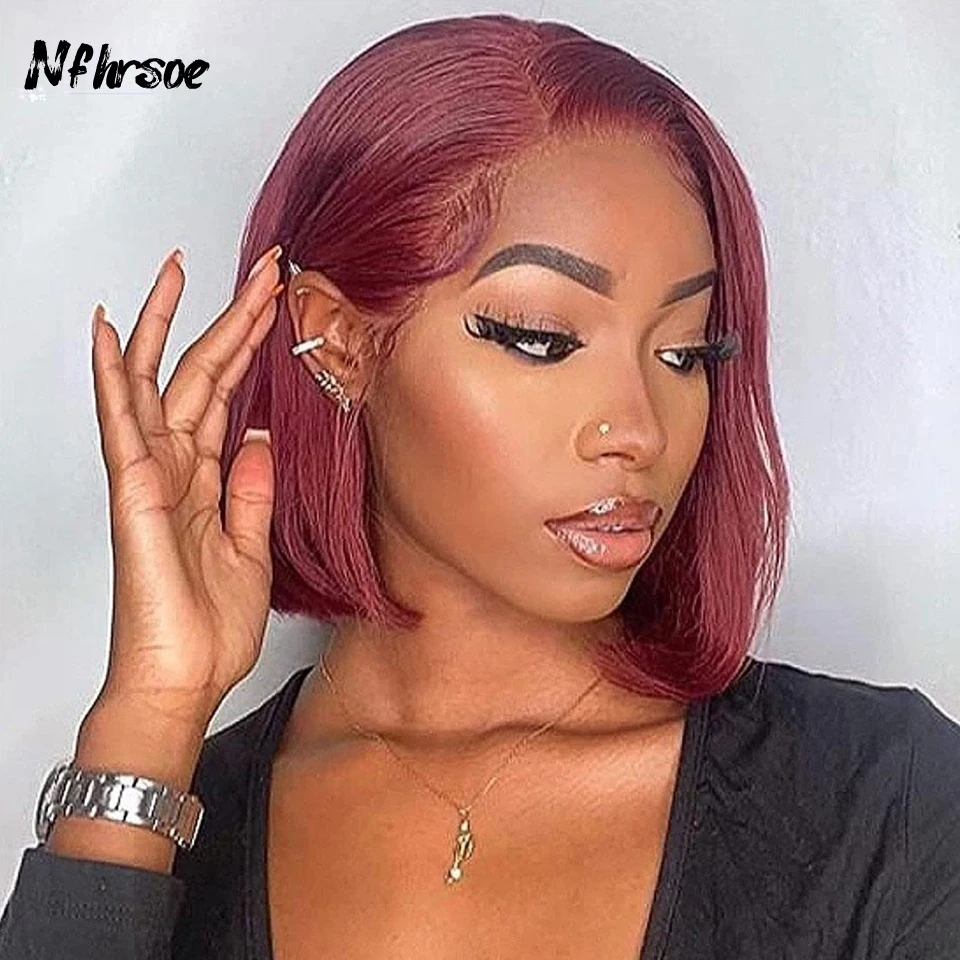 

Burgundy Short Straight Bob Human Hair Wigs 99J Bob Wig 13x4 HD Lace Frontal Human Hair Wigs Glueless Wig Human Hair Wigs