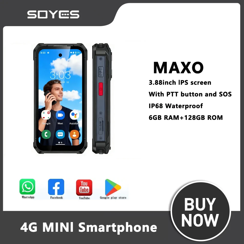 SOYES Rugged Mini MAXO Smartphone Android 12 3.88 Inch 6GB+128GB Dual Cards 4G Small Mobile Phones 3000mAh Flashlight Cellphone
