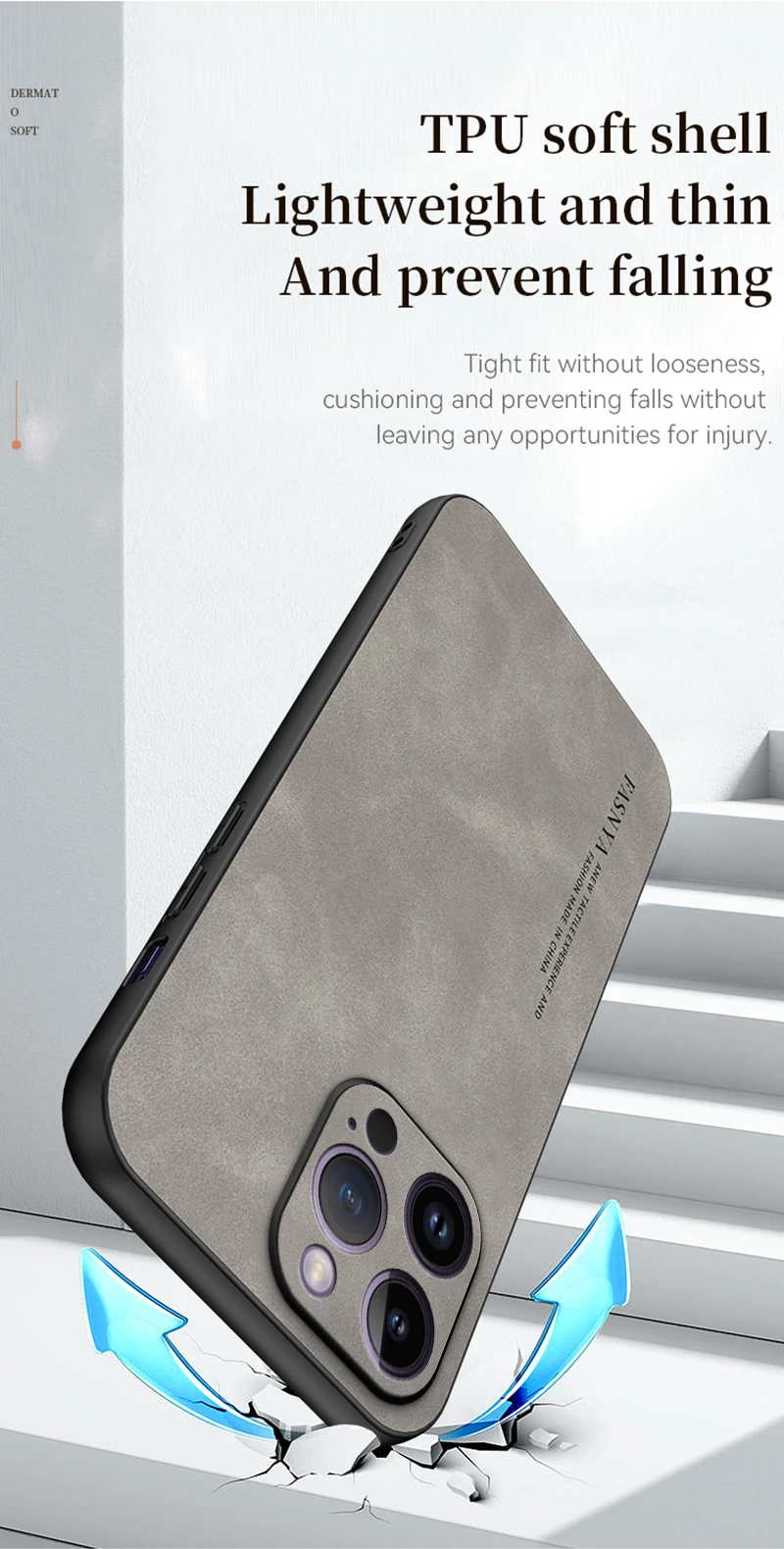 PU-Schaffell-Textur-Leder-Softcover für iPhone 17 Air 16E 16 15 14 13 12 11 Pro Max Mini Plus Matte stoßfeste Handyhülle – Detail 9