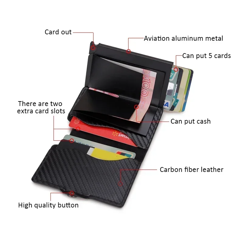 Credit Card Holder Carbon Fiber Rfid Blocking Men Leather Metal Business Bank Case