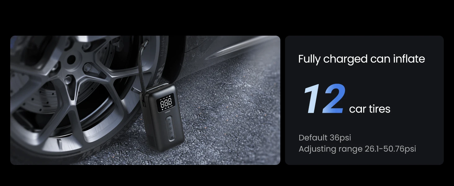 UGREEN Portable Tire Inflator Air Compressor 150PSI 5000mAh Battery with LED Light description image 6