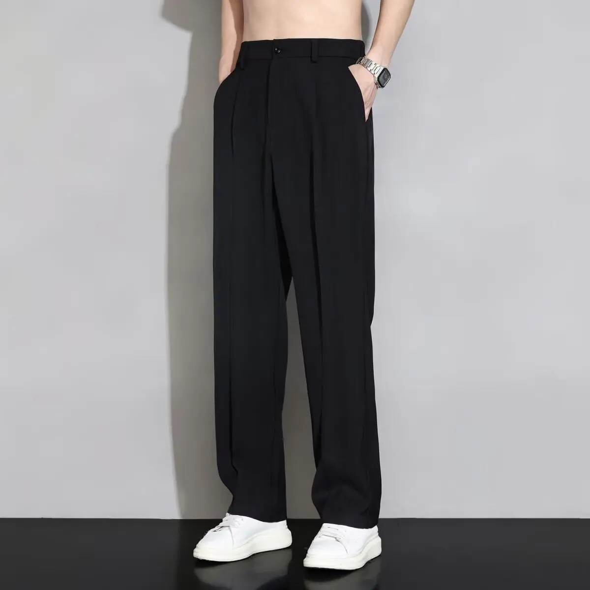 Loose Men s Hong Kong Style West Pants Drapey Suit Casual Large Size 