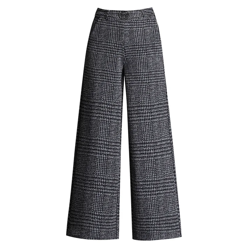 Vintage Stripe Woolden Wide Leg Pant Women Casual Oversized High Waist Pantalones Fall Winter Elastic Baggy Trousers Plus Size