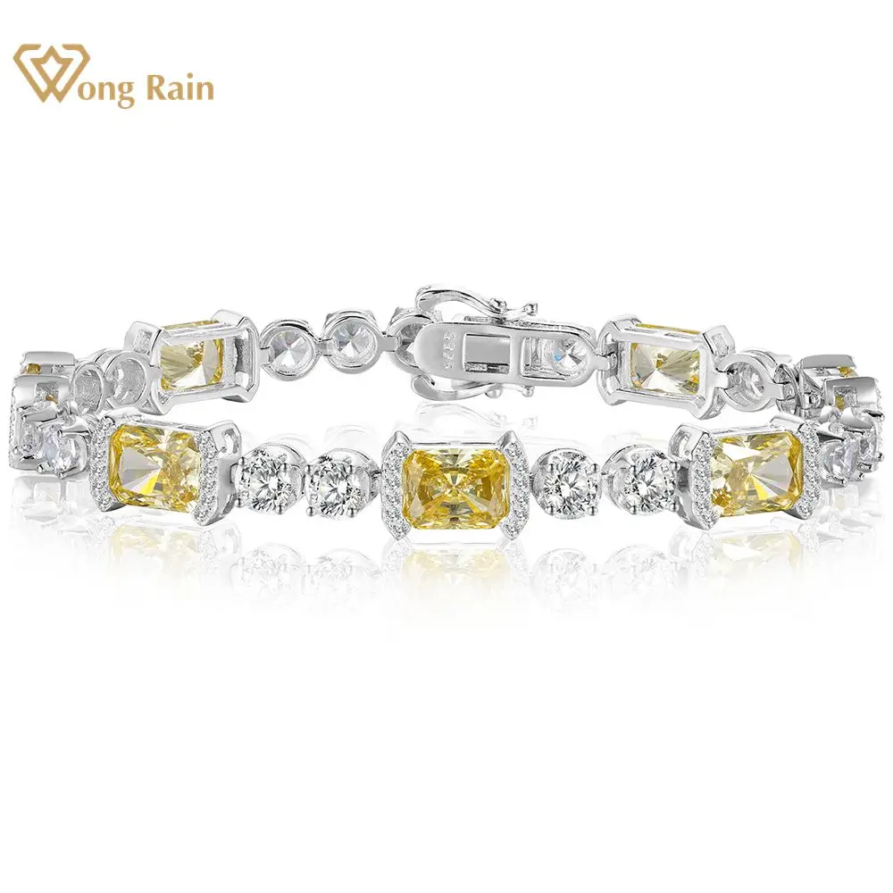 

Wong Rain 925 Sterling Silver 6*8MM Crushed Ice Cut Lab Citrine Sapphire Gemstone Women Bracelets Fine Jewelry Anniversary Gift