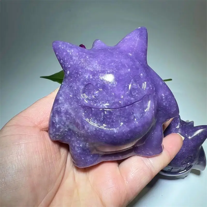 

Natural Crystal Purple Mica Cute Cartoon Carved Polished Lepidolite Animal Carvings Healing Stones Home Decor Ornament Crafts1pc