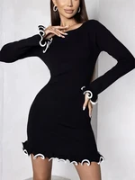 TARUXY Spring New Knitted Mini Dress For Women Fungus Contrast Color Slim Sweater Dress Elegant Female Party Clothes Long Sleeve - Image 2
