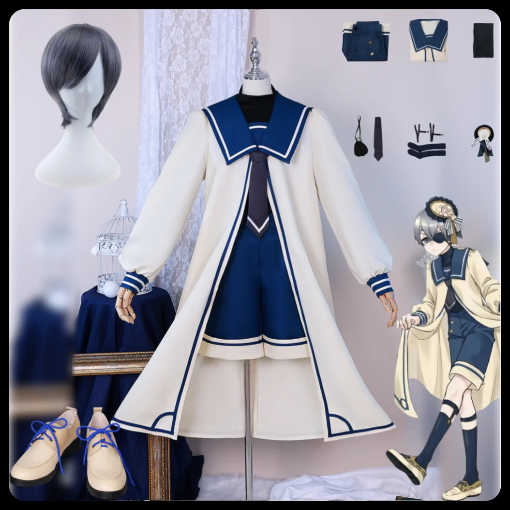 

Anime Black Butler Ciel Phantomhive Cosplay Scallop Costume Women Man Outfit Ciel Cos Wig Headwear Halloween Costumes