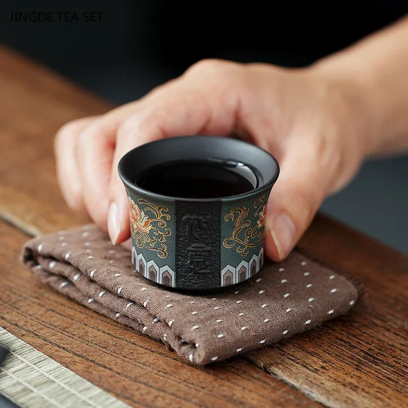 2 Pcs Chinese Purple Clay Teacup Exquisite Hand-painted Plum Blossom Pattern Tea Bowl Master Cup Teaware Drink Tea Accessories
