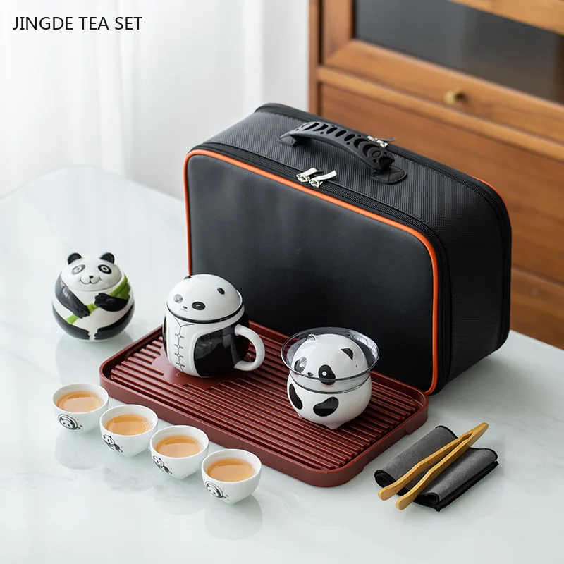 

Creative Panda Travel Tea Set Portable Teapot and Cup Set Outdoor Portable Quick Cup Ceramic One Pot Four Cup Set Custom Teaware