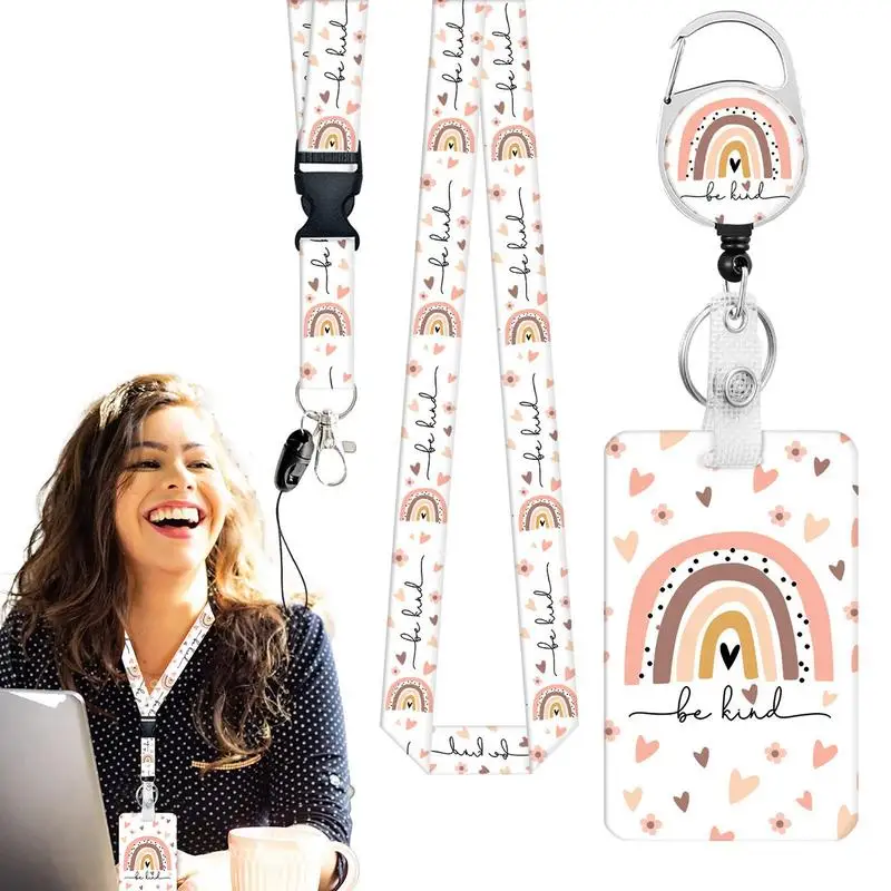 

Student ID Badge Holder Lanyard Retractable Badge Holders Reels With Lanyards Adjustable Vertical ID Protector Bage Clips For