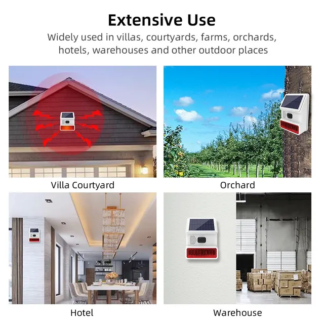 Smarsecur 433MHz Solar Outdoor Waterproof Siren with LED Flashing Light Function as Home Garage Shed Alarm System 2