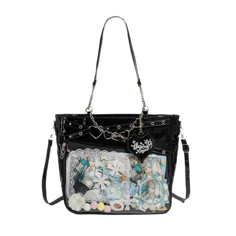 New Large Capacity Hot Girl Pain Bag Transparent Pain Layer Heartbeat Trajectory Crossbody Bag Love Chain Shoulder Bag