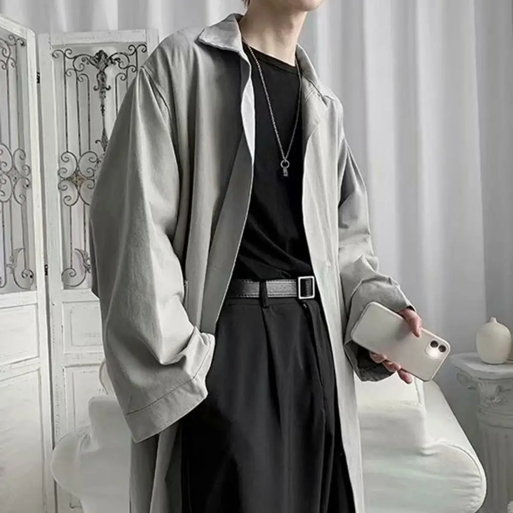 

Men Polyester Trench Coat Stylish Lapel Trench Coat for Men Breathable Wrinkle-resistant Spring Autumn Jacket with for Men's