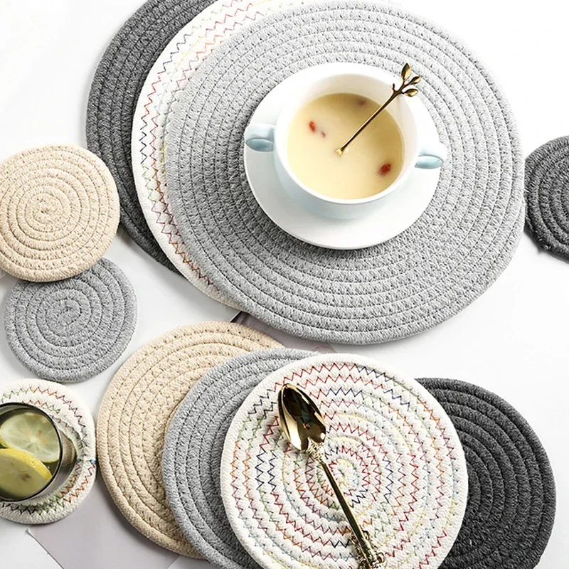 Cotton Coasters Linen Round Mats Set Insulation Coffee Pad Placemat For Dining Table Kitchen Home Decoration Accessories Mat