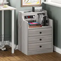 Gray 2-Piece Bedroom Nightstand Set with Charging Station and Hutch 6