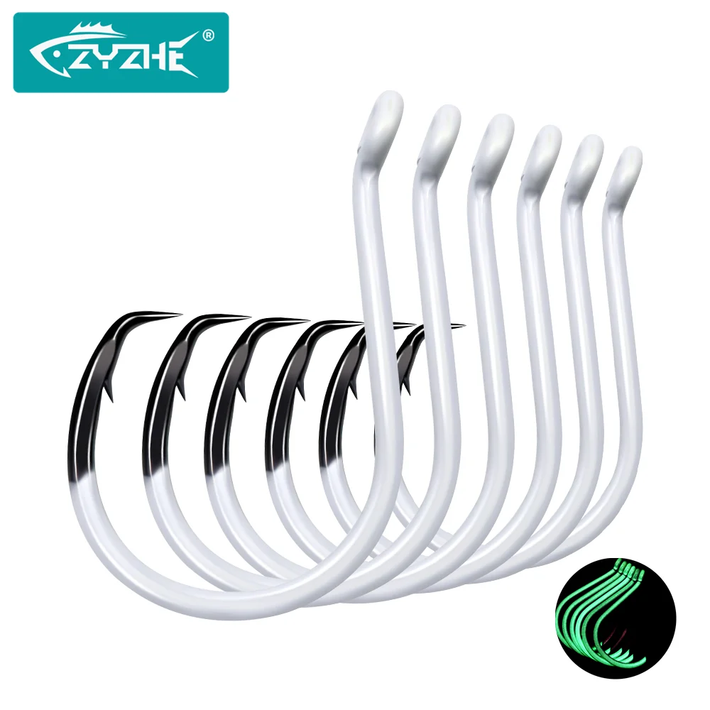 ZYZHE 4~8 Stück Leuchtender Kreishaken Weiß 6/0 # ~10/0 # BKK-Haken für Salzwasser- und Süßwasserfischerei, geeignet für Thunfisch-, Wels- und Barschfischerei.