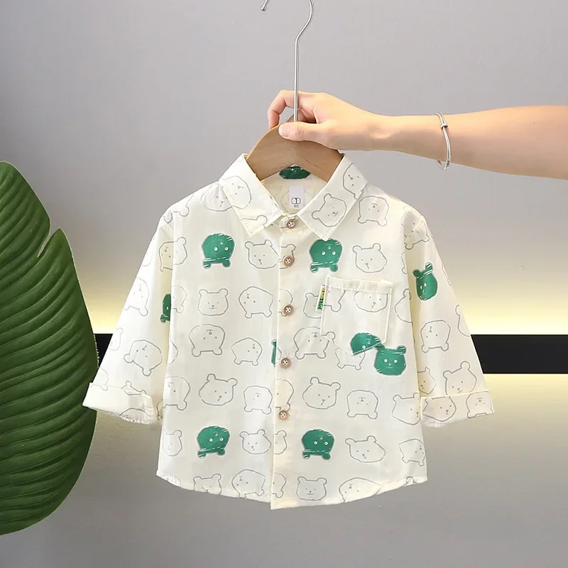 Baby Boys Summer Shirt Thin Long Sleeve Pure Cotton Spring Autumn Wearable Open Cardigan Children's Clothing