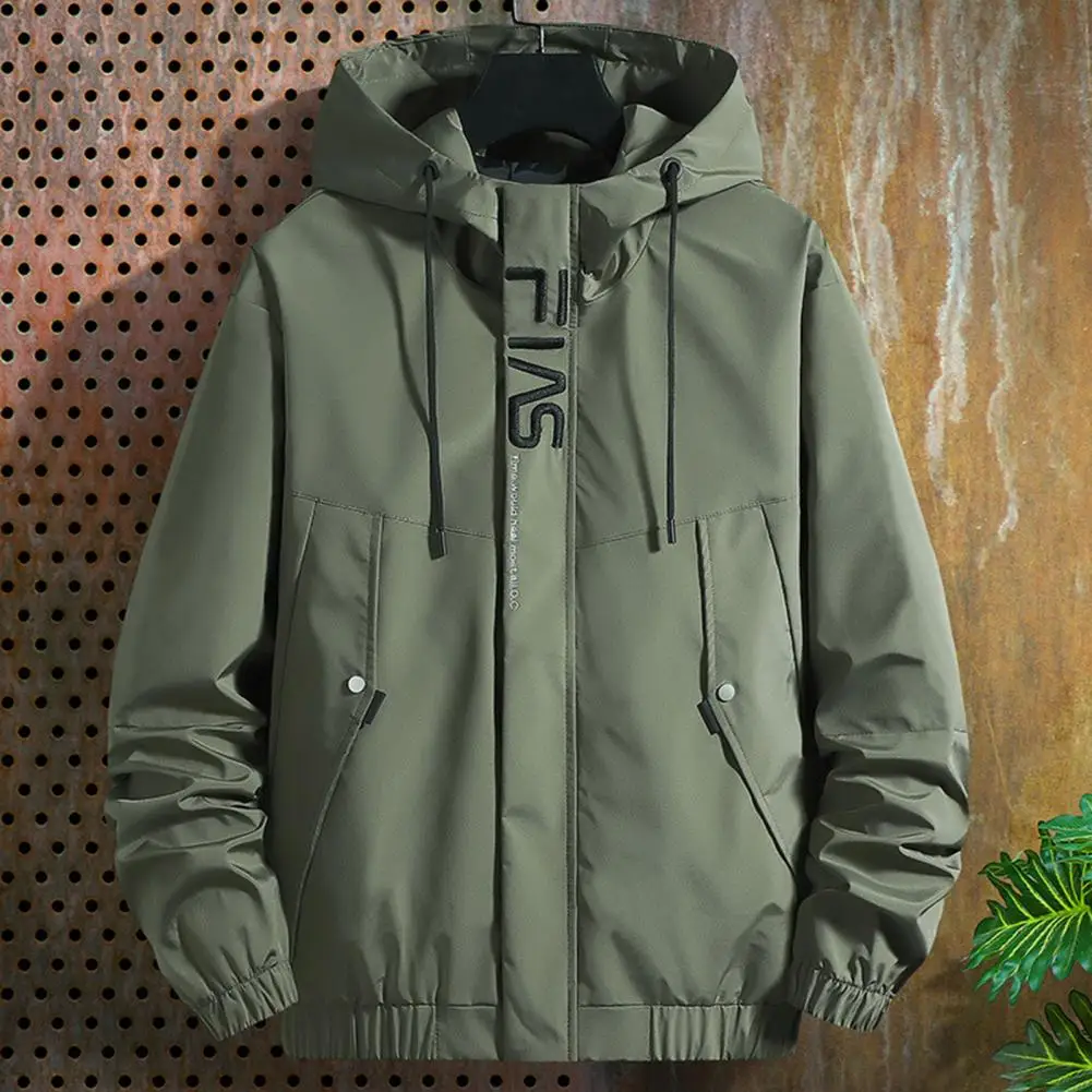 

Stylish Men Coat Spring Autumn Outdoor Sports Jacket Hooded Zipper Buttons Outerwear Relaxed Fit