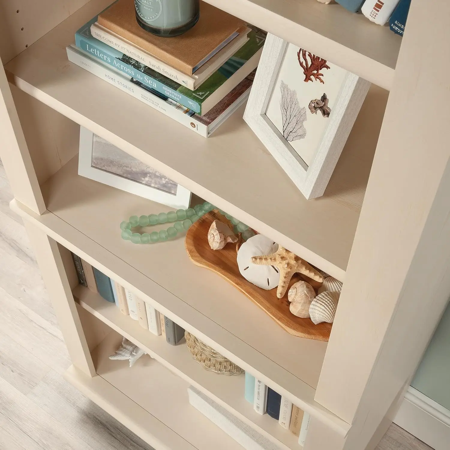 Harbor View Library/Book Shelf, L: 27.21" x W: 17.48" x H: 72.24", Antiqued White finish