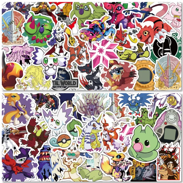 10/30/50/100pcs Cool Digimon Stickers Anime DIY Skateboard Laptop Motorcycle Waterproof Cartoon Decals Stickers for Kids Toys 1