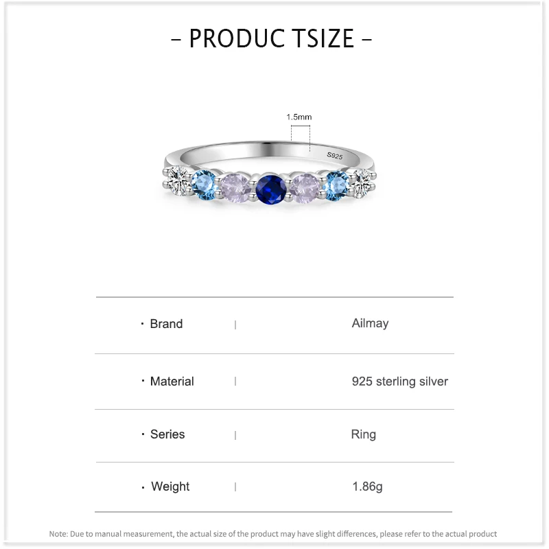 Ailmay 솔리드  스파클링 멀티 컬러 크리스탈 손가락 반지 여성용 그릴 파티 패션 쌓을 수있는 파인 쥬얼리