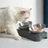 PETWAN Raised Cat Bowl Stainless Steel,Non-Slip Silicone Mat&Raised Cat Feeder with 15°&0°Tilting Neck Protective Bowl for Pets 4