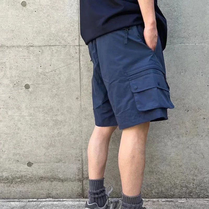 Milky White Dark Green Blue 3 Colors Casual Popular Solid Multi Pocket Men's Work Short Summer Loose Shorts Elastic Waist