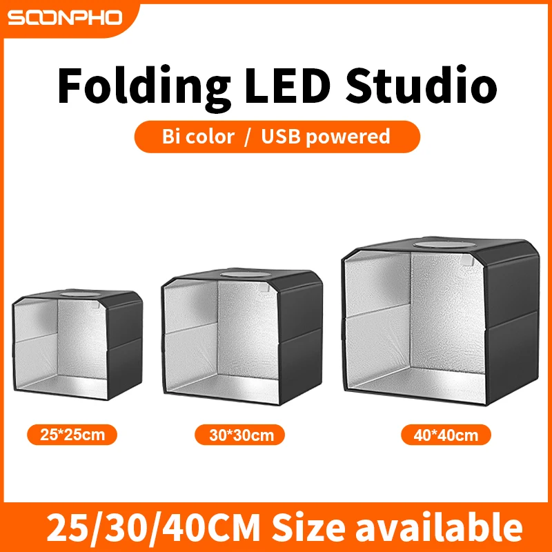 SOONPHO Light Box For Product Photography Light 25CM 30CM 40CM Bicolor Softbox Folding Shooting Tent Box 6Color For Photo Studio photo studio box led photo lighting photo studio light tent