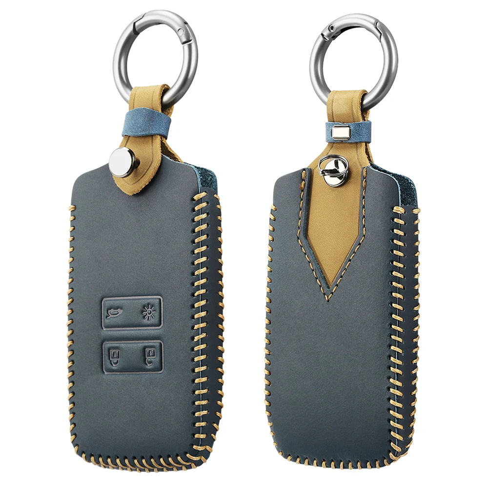 Carbon Fiber Style Leather Car Key Case For Renault Megane Koleos Kadjar Clio Captur for Dacia Logan Duster Cover Remote Fob