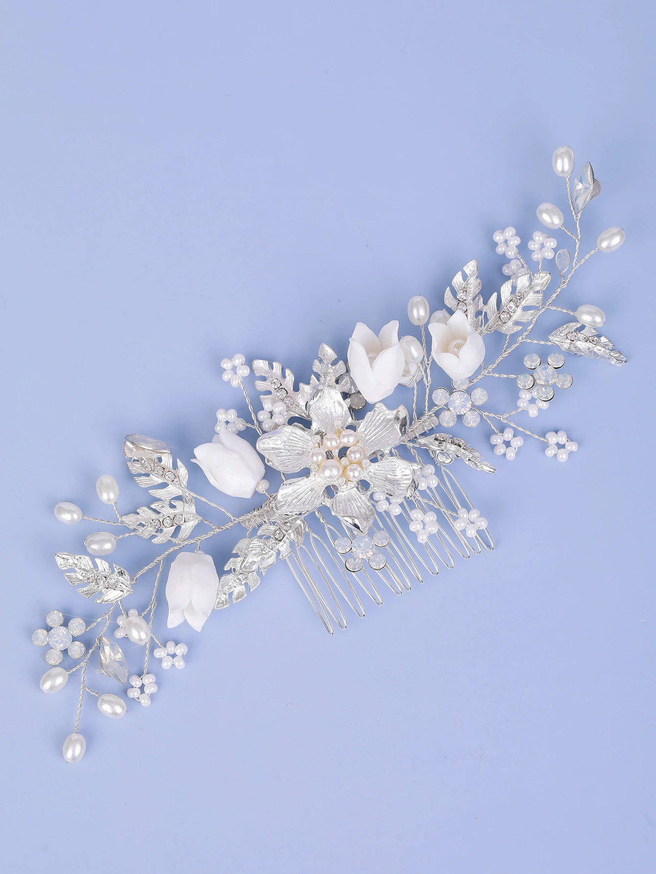 Wedding Hair Accessories Flower Pearls Hair Combs For Women Bride Alloy Leaves Bridal Side Band Fashion Hairband