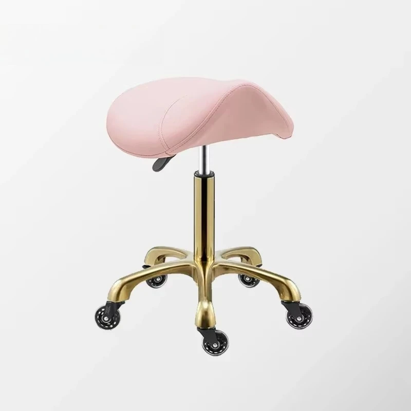 For Professional Beauty Salon Pedicure Saddle Seat Gold Base Chair Saddle Stool Rolling Chair With Wheels
