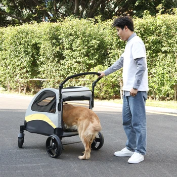 Portable Dog Stroller 4 Wheels for Large Dogs Foldable Pet Cat Travel Carriage Stroller Breathable Carrier for Outside Play 2