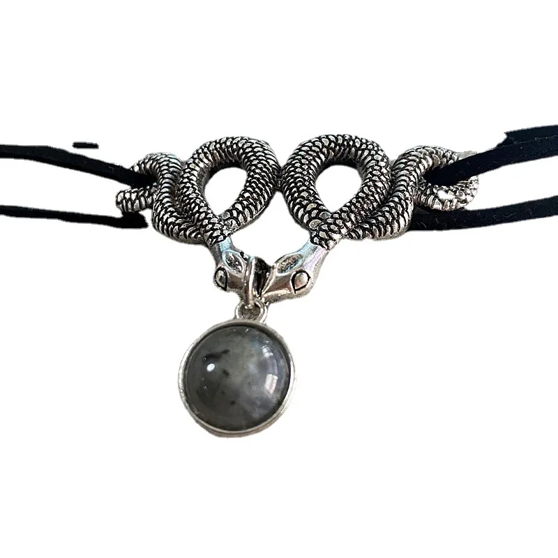 Collana Girocollo In Velluto Con Ciondolo Serpente Argentato – Gotica, Vintage, Lunghezza Regolabile 35 Cm, Per Donna E Ragazza - 3