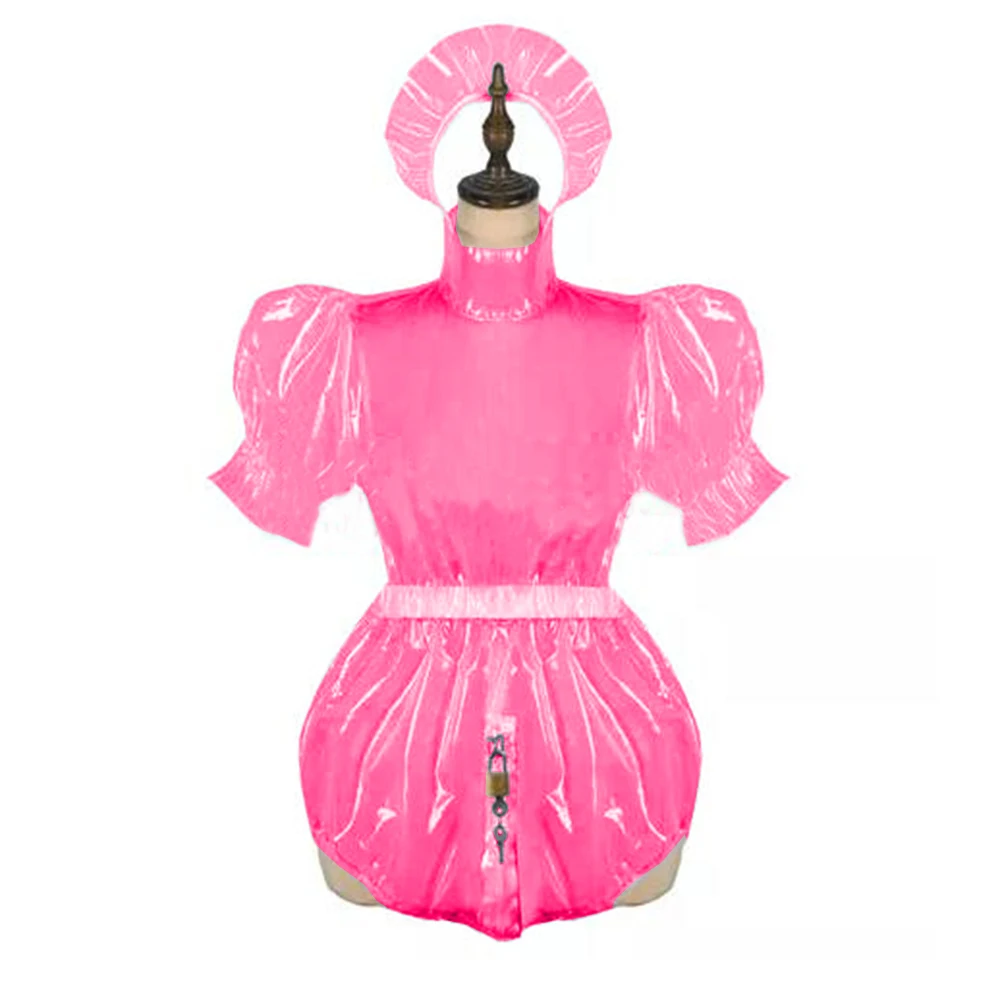 Clear-Plastic-Sissy-Lockable-Romper-Shiny-Leather-Maid-Bodysuit-See ...