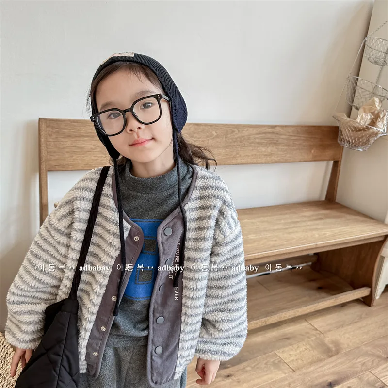 

Детская одежда, детское пальто, осень и зима 2023, пальто в Корейском стиле из овечьей шерсти с хлопковой подкладкой для девочек и мальчиков, повседневная куртка